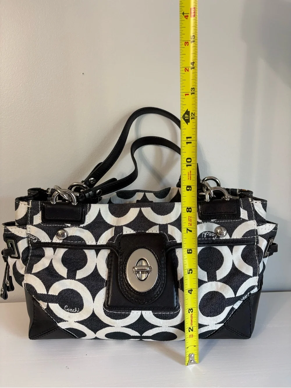 Coach Peyton Black White Op Art Signature Carryall Satchel Tote Bag 14515 Y2K